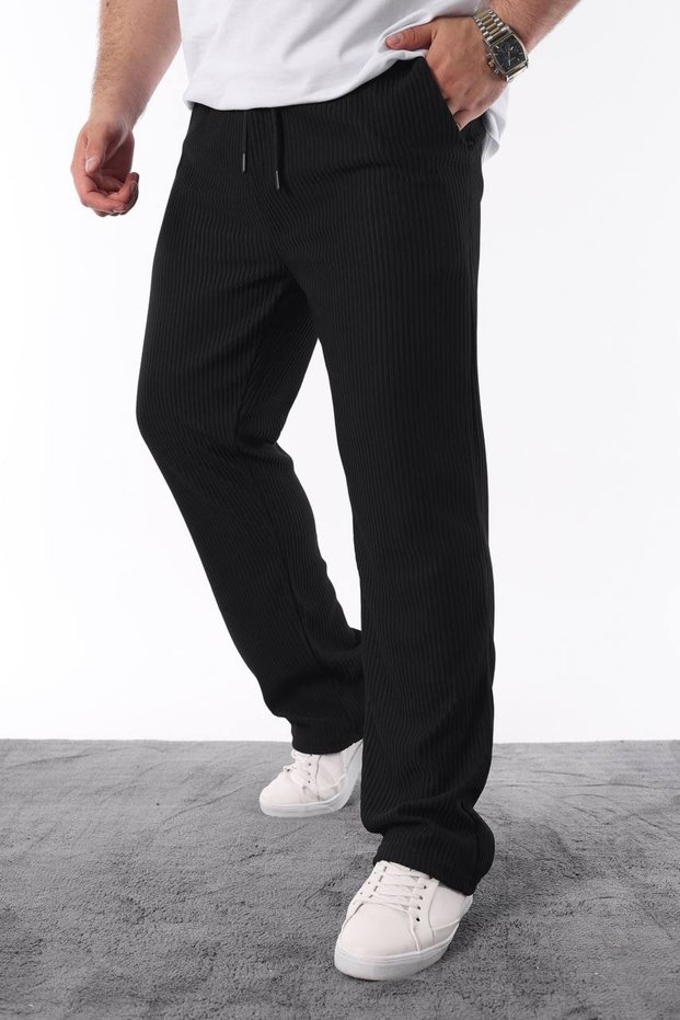 Loose Fit White Color Jacquard Fabric Corded Trousers