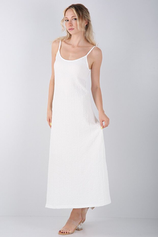 Ahşap Boncuk Detaylı Yazlık Midi Elbise - 2