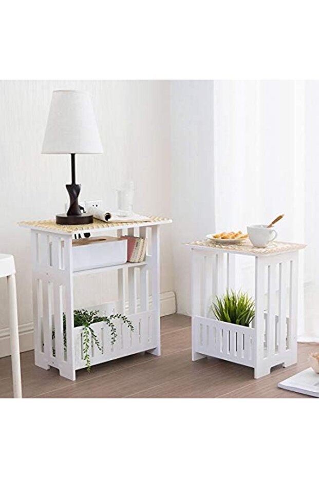 FFD Side Table End Table Sofa Side Table Bedside Table with Storage Basket Storage Unit Wooden - 6