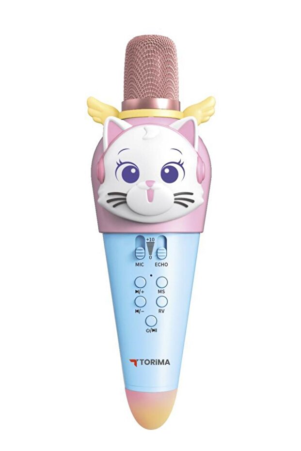 KIDMIC02 Mavi Kedi Figürlü Şarjlı BT Karaoke Mikrofon ve Hoparlör 5W Kablosuz Mikrofon - 3