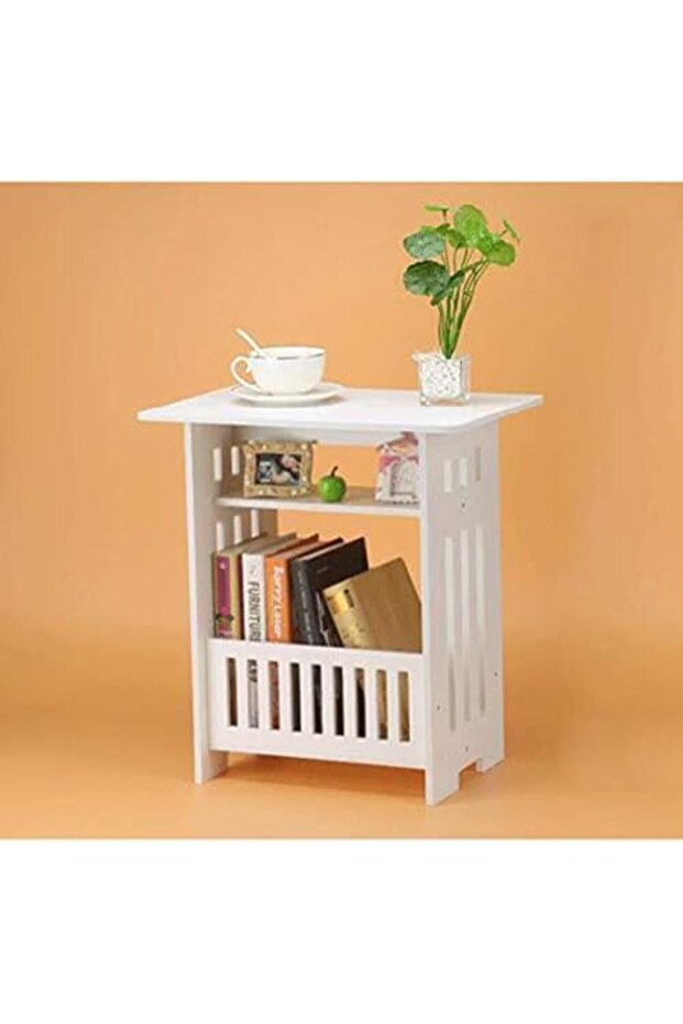 FFD Side Table End Table Sofa Side Table Bedside Table with Storage Basket Storage Unit Wooden - 3