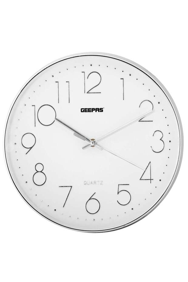 Non-Ticking Numeral Wall Clock with Glass Cover | 3D Silver Dial, Large Font Numeral Clock | Round