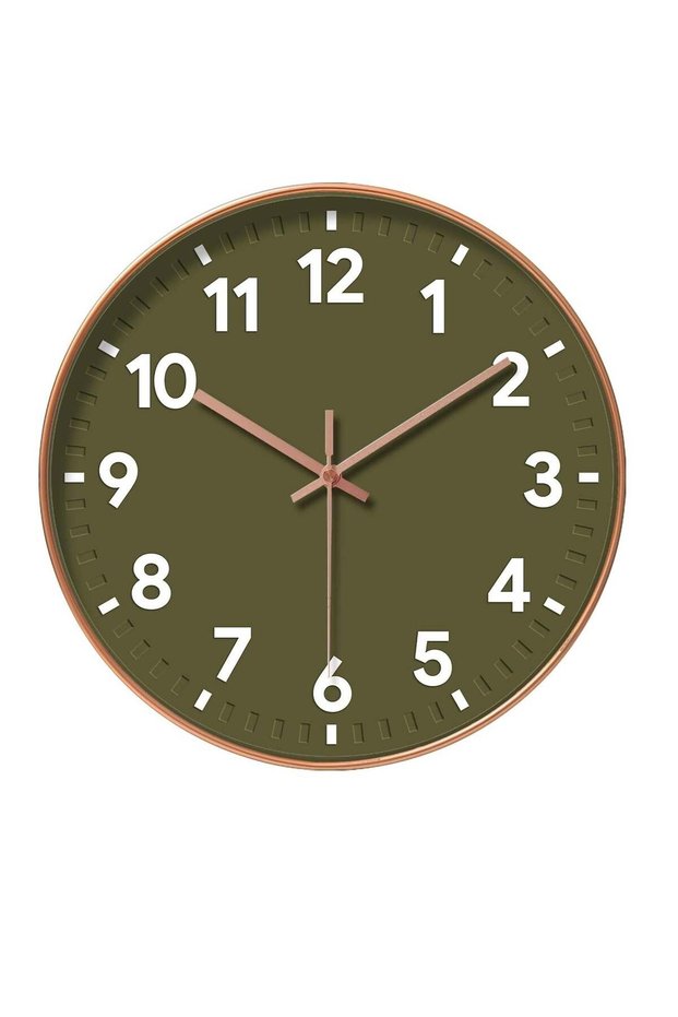 12 Inch Wall Clock, Olive Green Modern Simple Quartz Decorative Clock, Non-Ticking Silent Battery O