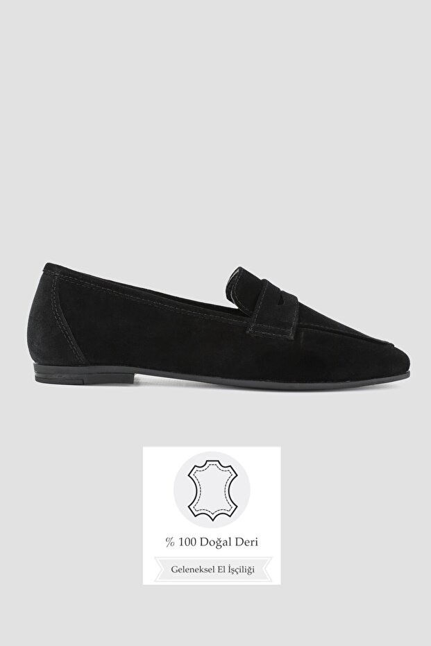 Women's Black Suede Genuine Leather 36-41 Number Loafer Ballet