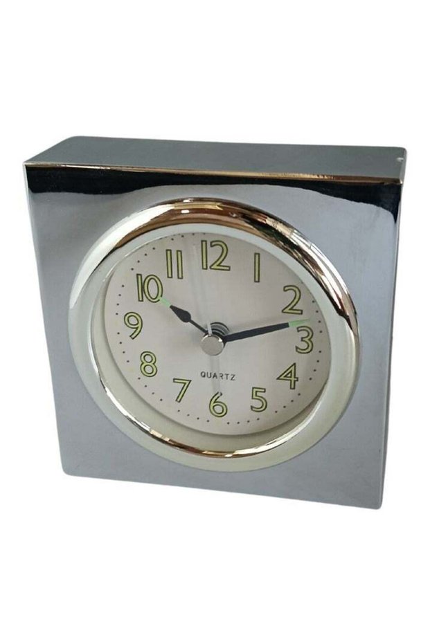 Silver Analog Alarm Clock - 9x9 cm Stylish Design Perfect for Bedroom And Office Decor
