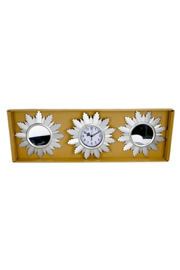 Wall Clock Set Of 3, Wall Clock Round Antique Vintage Style Decorative Wall Mirrors With Clock Set