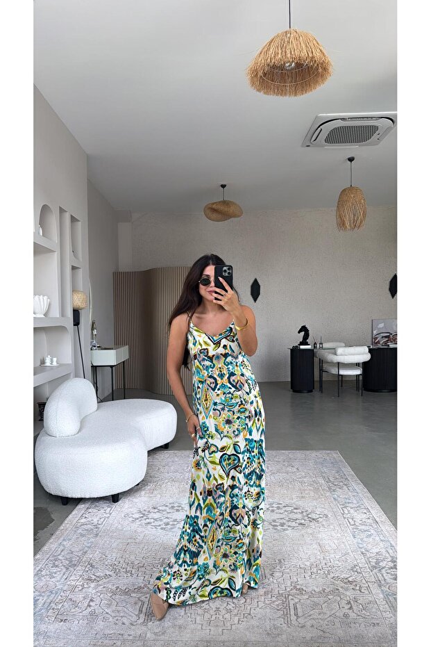 فستان فيسكوز بحمالات منقوشة بالنيون - 4