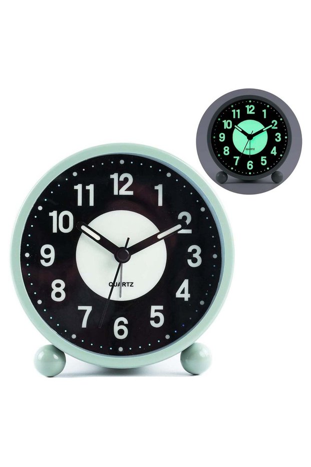 Alarm Clock Luminous 4 "Round Silent Analog Table Clock Non-Ticking, Battery Operated with Loud Ala