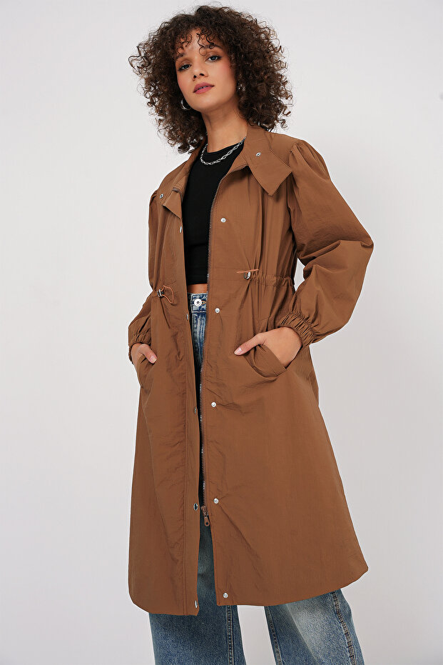 Women's Lined Long Trench Coat Brown 1199