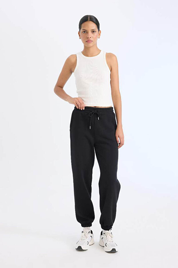 Kalın Jogger Eşofman Altı Beli Paçası Lastikli Bağcıklı Basic Düz Cepli W1505az24wn - 1