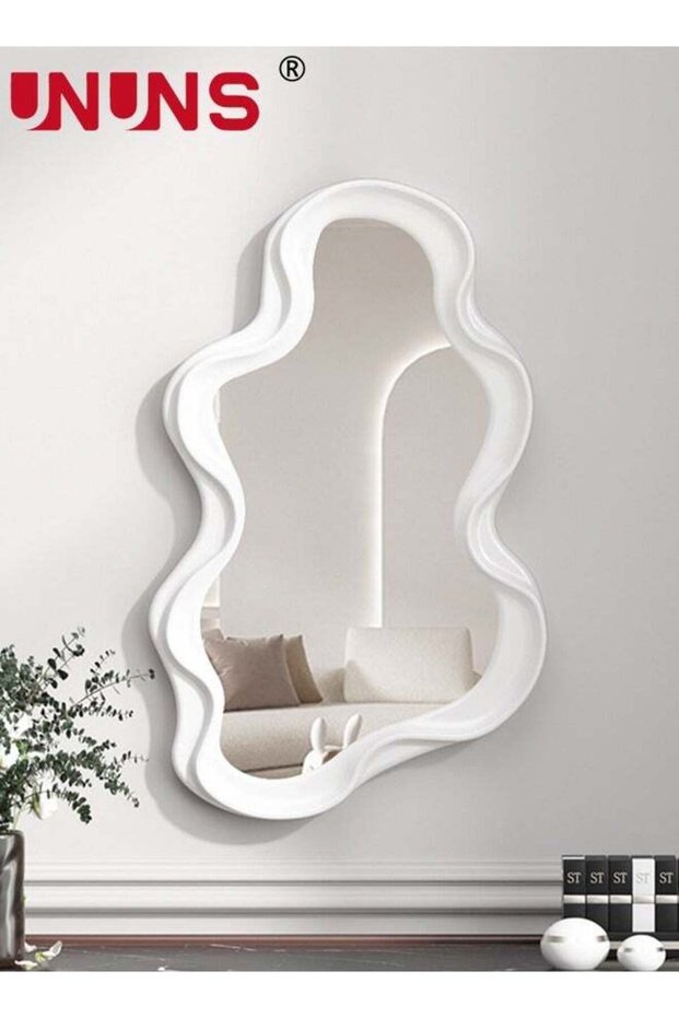 Decorative Wavy Mirror,Irregular Wall Hanging Mirror Modern Living Room Funky Pink Mirror,for Bedro