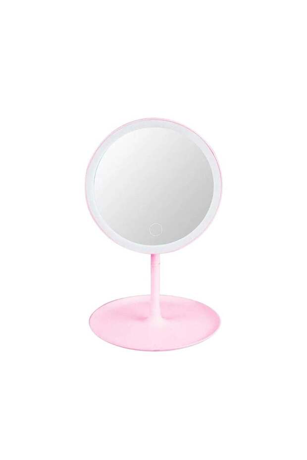 Round Adjustable LED Makeup Mirror with Storage Tray Pink, Touch Control, Vanity Mirror