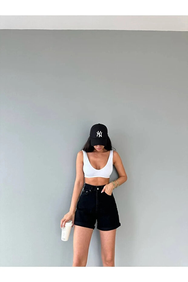 Siyah Kadın Duble Şort - 2