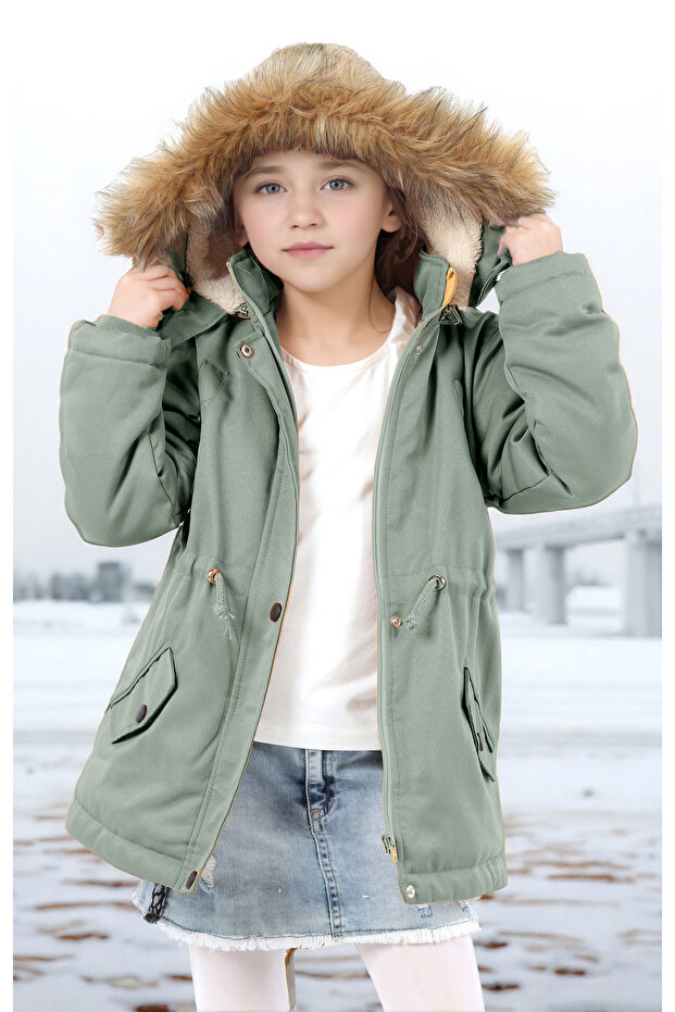 Girl's Waterproof Machine Washable Canvas Fabric Thick Winter Coat