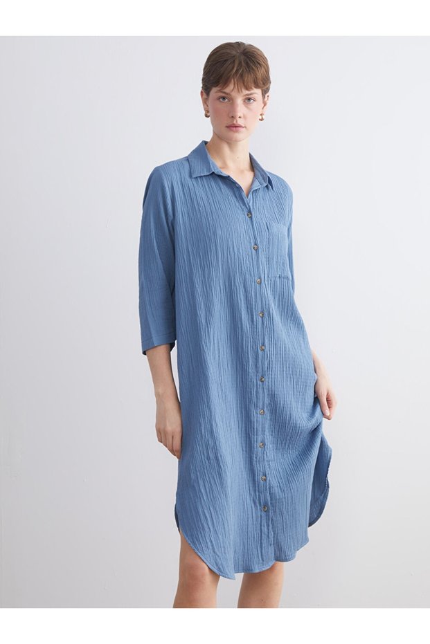 Lcwaikiki Classic New Season Textured Muslin Shirt Dress
