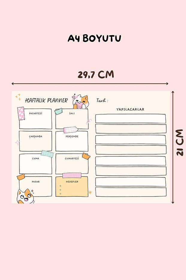 Cat Patterned 2-Piece Horizontal A4 & A5 Notepad, Memo Pad, Notepad, Check List, School Notebook, Planner - 4