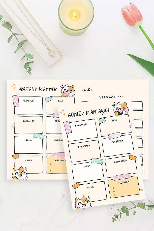 Cat Patterned 2-Piece Horizontal A4 & A5 Notepad, Memo Pad, Notepad, Check List, School Notebook, Planner - 1