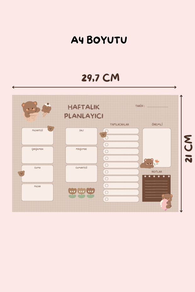 Teddy Bear Patterned 2-Piece A4 Horizontal & A5 Notepad, Memo Pad, Notepad, Check List, School Notebook, Planner - 4