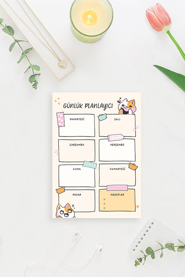 Cat Patterned 2-Piece Horizontal A4 & A5 Notepad, Memo Pad, Notepad, Check List, School Notebook, Planner - 3