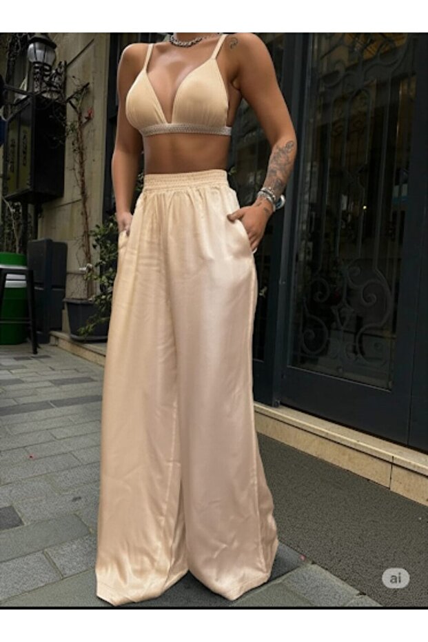 Women's Elastic Waist Satin Trousers