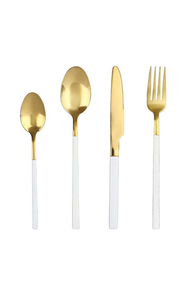4-Piece Stainless Steel Cutlery Set White/Gold