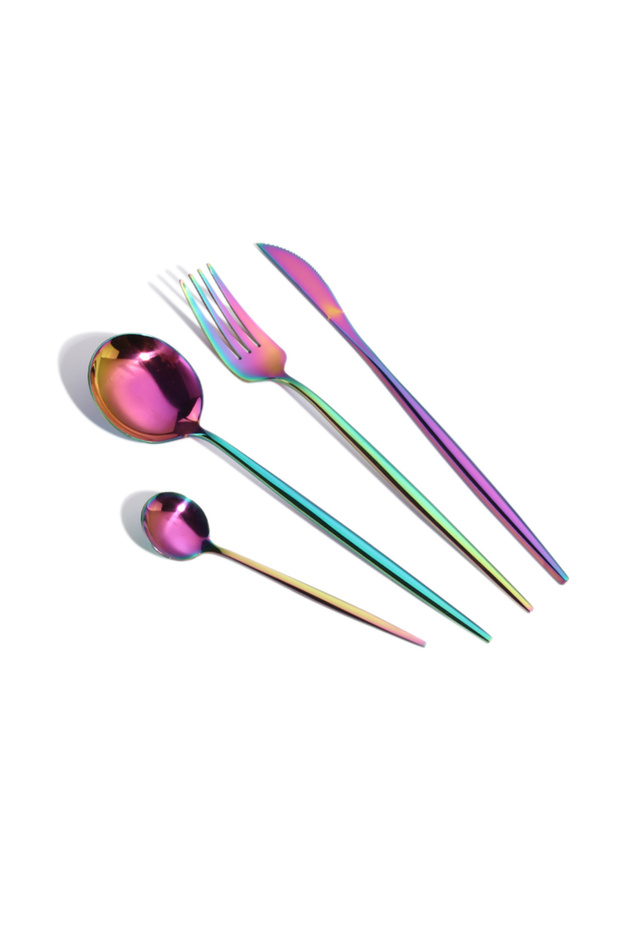 4-Piece Titanium Plated Flatware Set Multicolour - 3