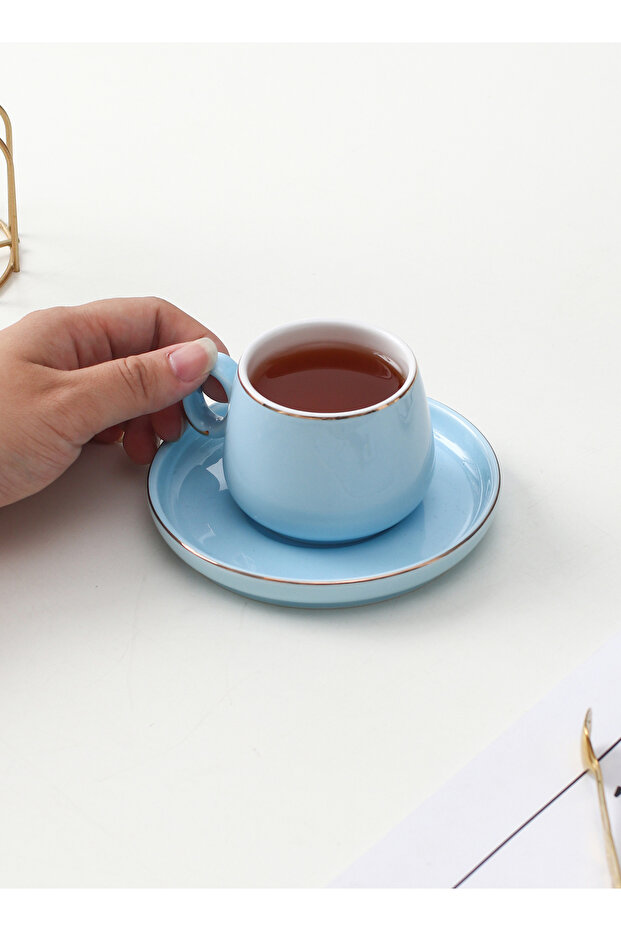 125ml Colored Glaze Cup Ceramic Small Handle Cup And Dish - 4