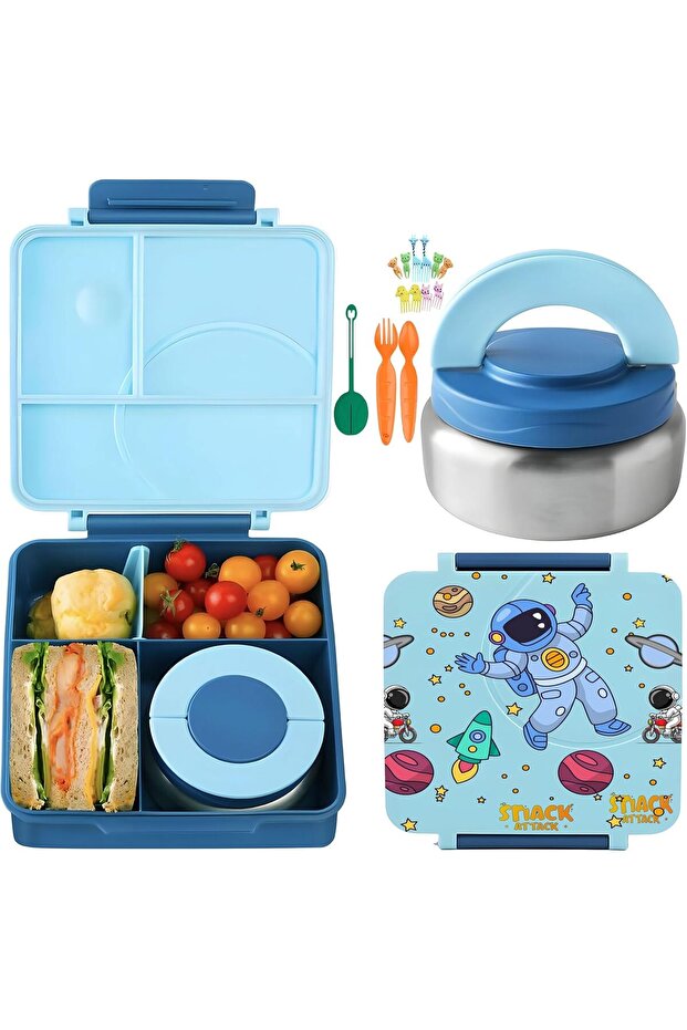 SA Bento Lunch Box for Kids school with 9.7oz Soup thermos, Leak-proof Lunch Containers with 5 Compa