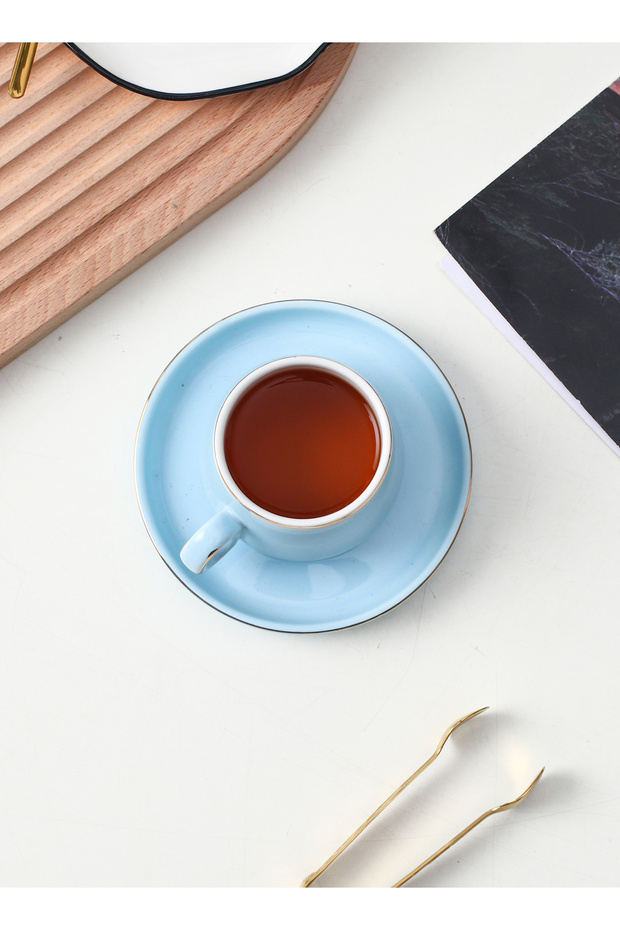 125ml Colored Glaze Cup Ceramic Small Handle Cup And Dish - 3