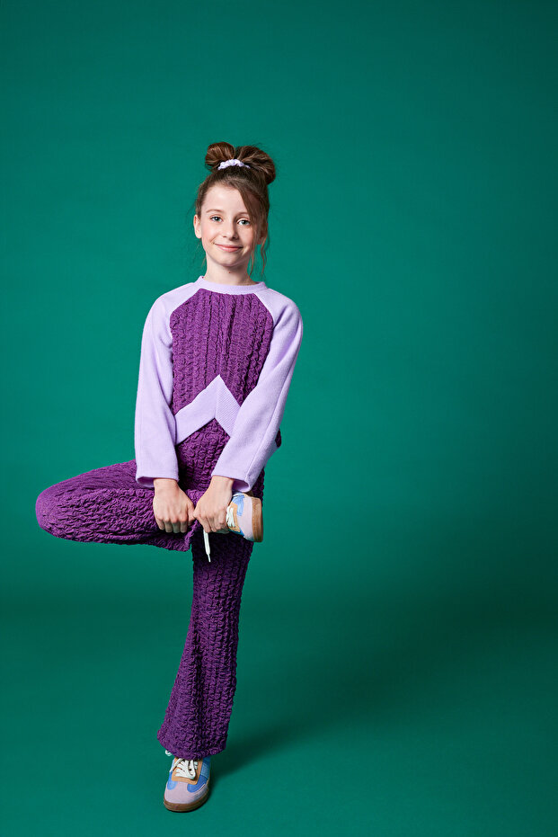 Girl's Crop Purple Tracksuit Set
