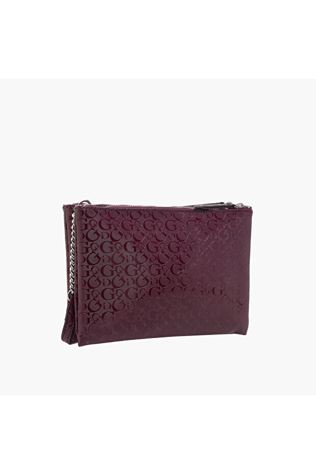 Tidewood Monogram Embossed Crossbody Bag with Chain Accented Strap and Zip Closure - 4