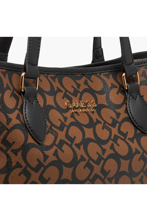 Monogram Print Tote Bag with Double Handle and Zip Closure - 5