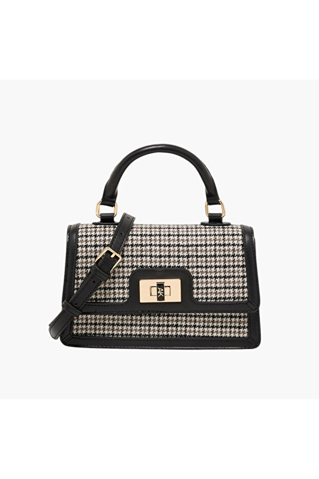 Houndstooth Check Crossbody Bag with Detachable Strap