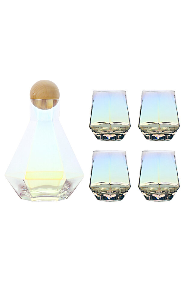 Glass Water Bottle Set Six Edged One Pot Four Cup Set