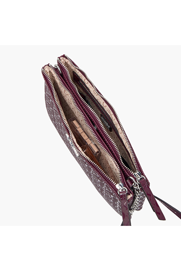 Tidewood Monogram Embossed Crossbody Bag with Chain Accented Strap and Zip Closure - 8