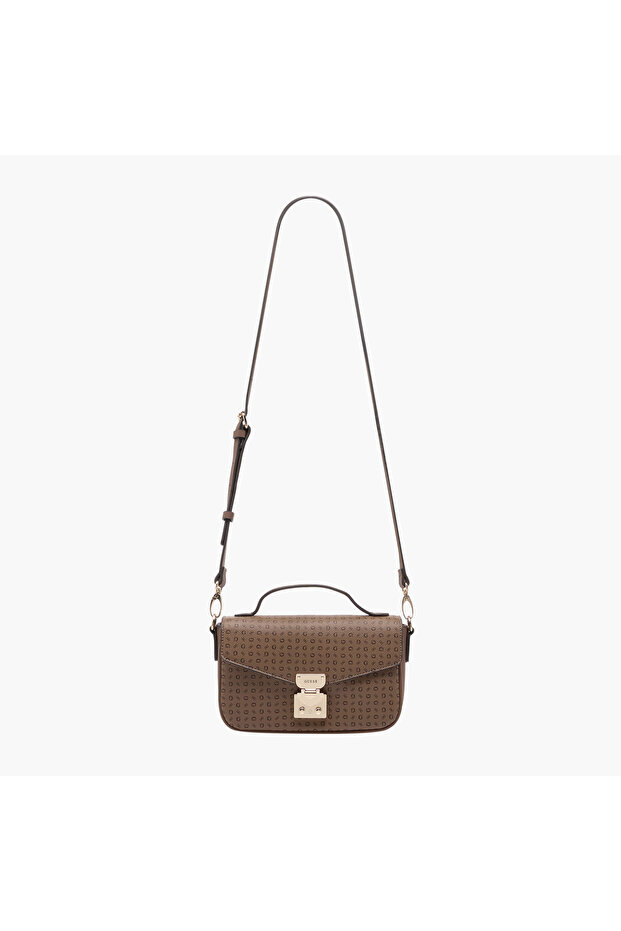 Elaina Monogram Print Crossbody Bag with Flap Closure and Adjustable Strap - 3