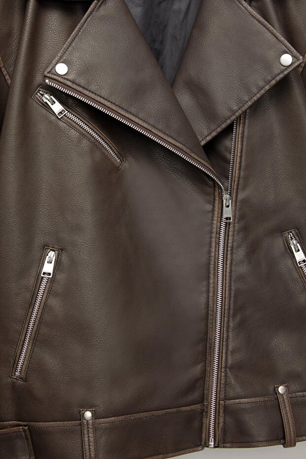 Suni deri biker ceket - 7