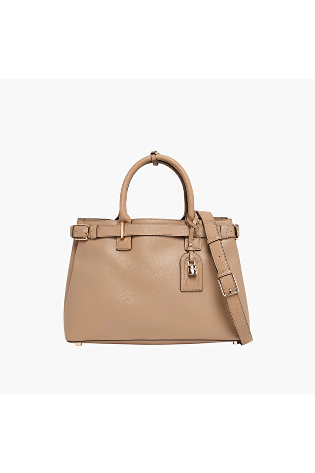 Solid Satchel Bag with Detachable Strap - 1