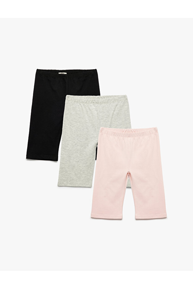 Cotton Elastic Waist 3-Piece Basic Short Leggings Set