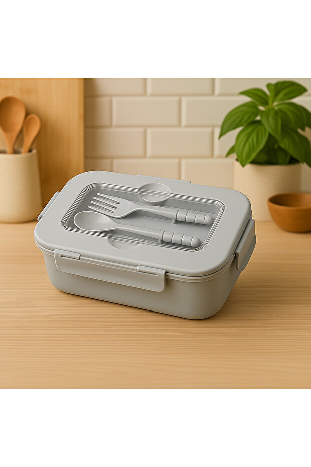 Storage Container with Lid and Fork and Spoon – 1.1 L – Compartmented, Leakproof, Portable Food Container - 5