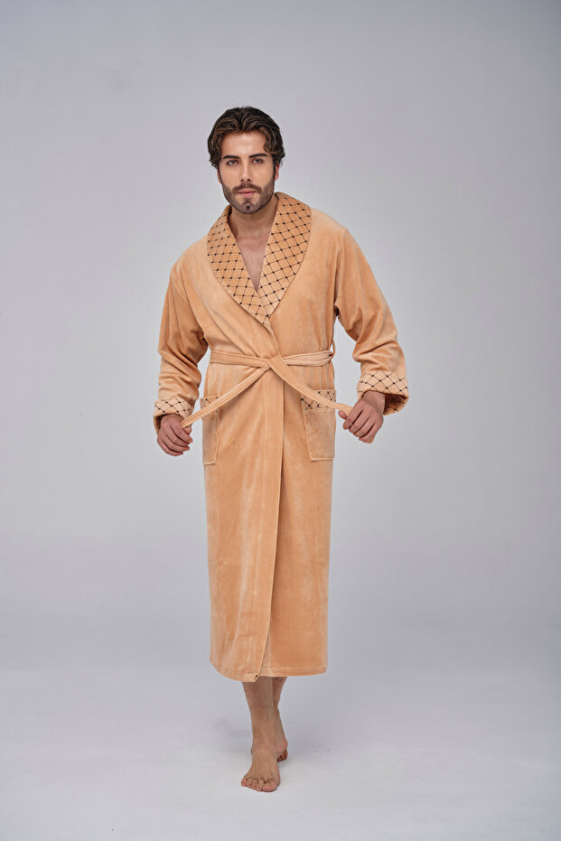Stylish Collar Embroidery Bamboo Cotton Men's Dressing Gown