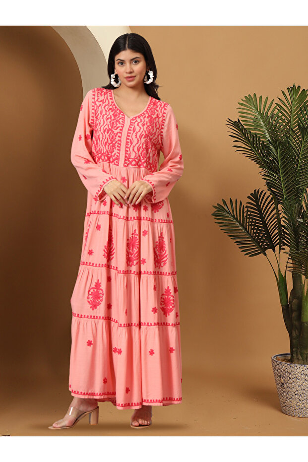 Hand Embroidered Lucknowi Chikankari Rayon Jalabiya-AL3935