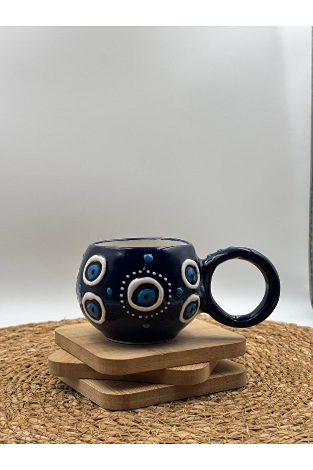 2 Pieces Handmade Ceramic Mug with Embossed Pattern - 2