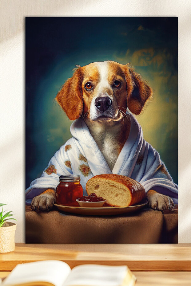 1 Piece of Breakfast Making Dog Themed Wooden Look Mdf Table