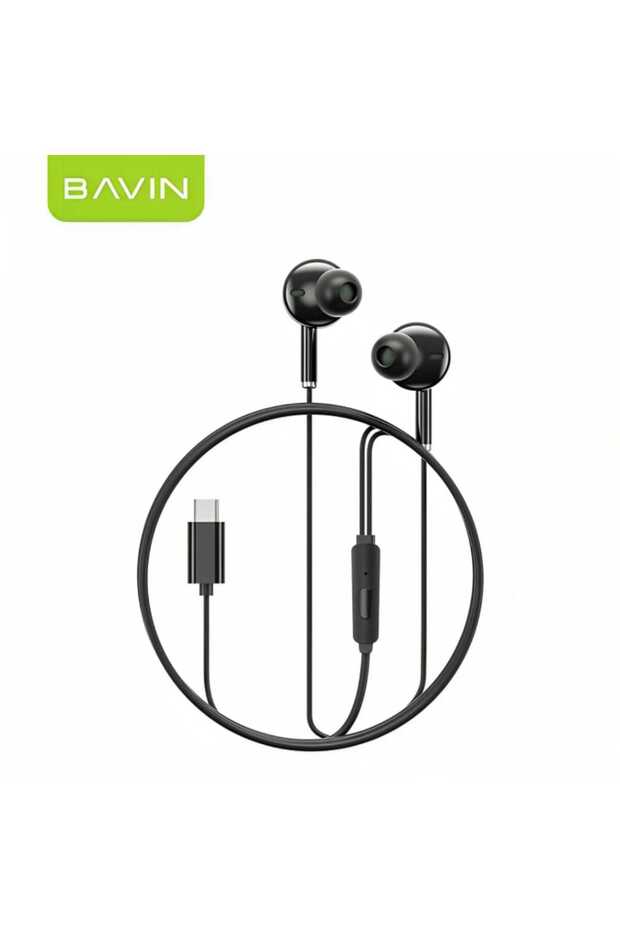 HX872 Type-C Wired Earphone with Microphone, HD Stereo Sound, and Bass Sound, Black - 1