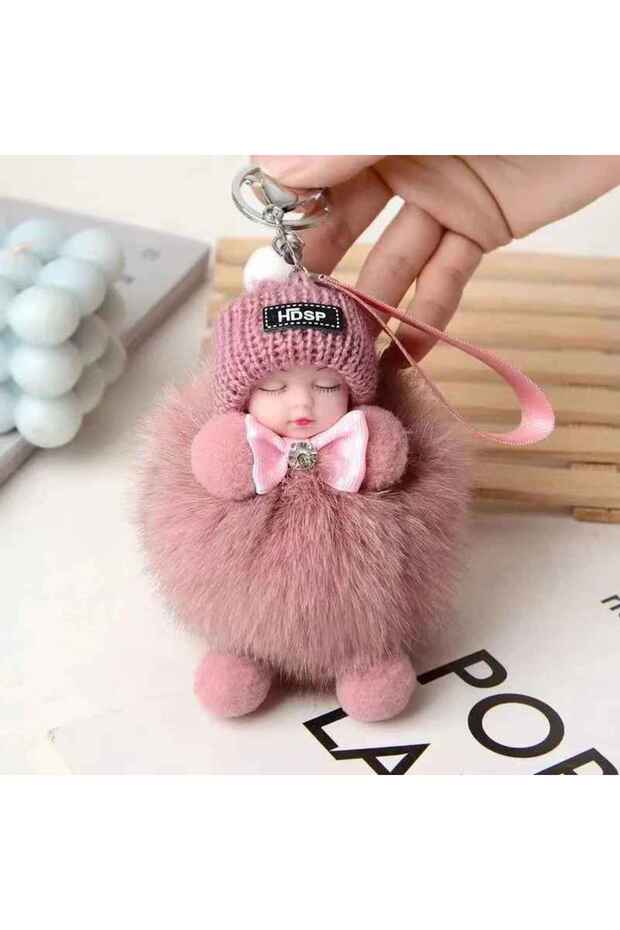 Cute pom pom sleeping doll plush car bag key chain accessory