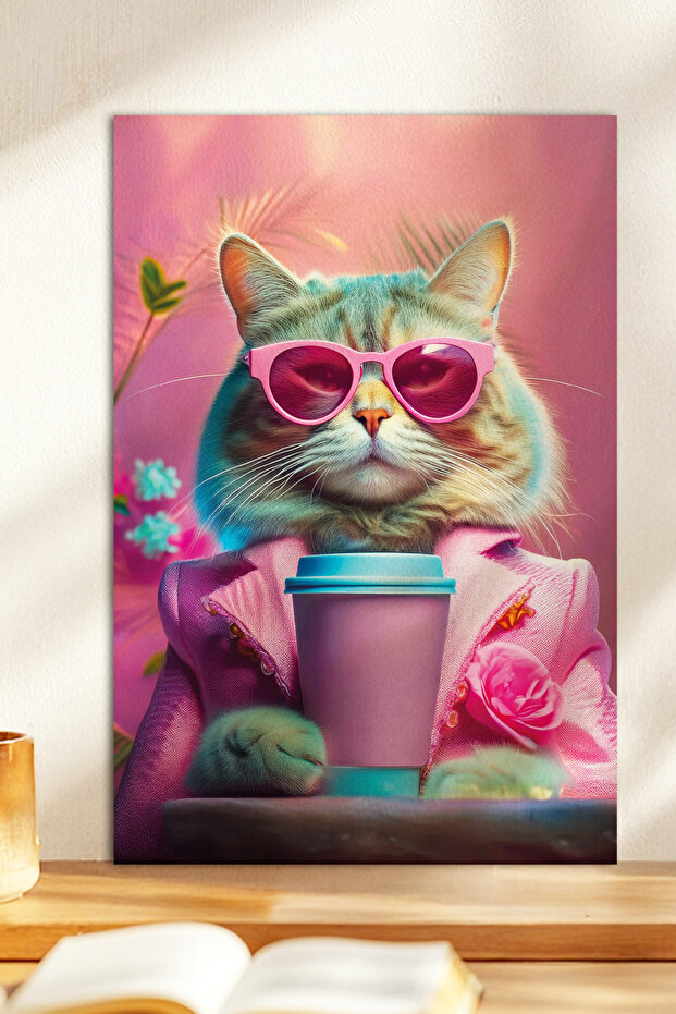 1 Piece Pink Overhead Cat Themed Wooden Look Mdf Table