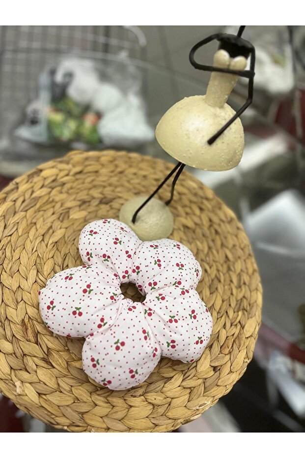 Flower Scrunchie - Polka Dot Cherry Pattern Fluffy Elastic Scrunchie - 2