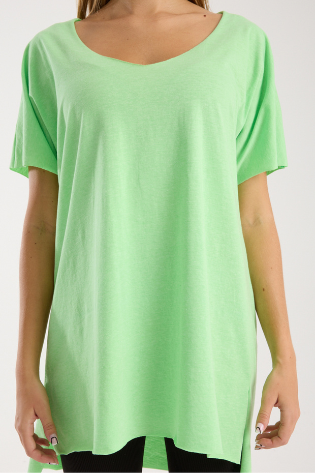 Kadın V Yaka Yırtmaçlı Oversize Basic Tişört - 3