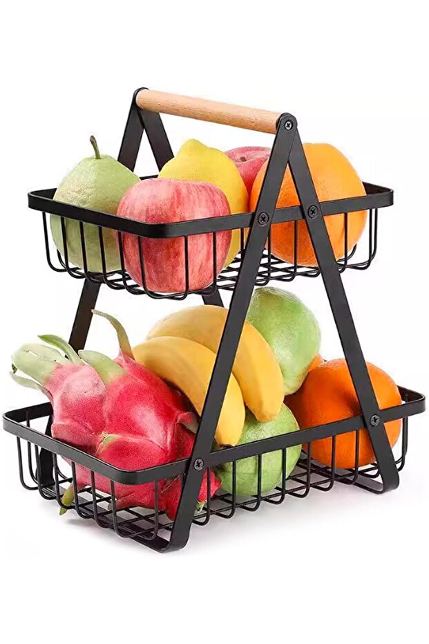 2 Tier Countertop Fruit Basket, Detachable Metal Rectangle Basket Storage, Portable Fruit Bowl Baske